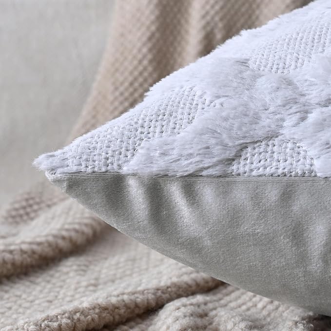 Set of 2 Soft Moroccan Throw Pillow Covers 20x20 Inch Plush Boho Decorative Pillow Cover Accent Cushion Case for Couch Sofa Bed, Grey