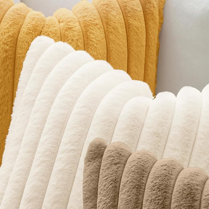MIULEE Faux Fur Decorative Throw Pillow Covers 20x20 Set of 2 Beige | Cream White Modern Soft Plush Couch Pillows, Cozy Fluffy Cushion Covers for Sofa Bed Living Room Home Decor
