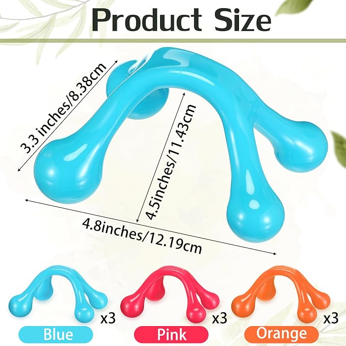 Liliful 9 Pcs 4 Point Massage Tools Small Hook Massager Handheld Palm Shaped Manual Back and Neck Massager Tools 4 Legged Hand Held for Body Muscles Arm Shoulder Leg(Blue, Pink, Orange)