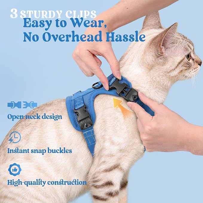 rabbitgoo Cat Harness and Leash, Easy-on with Neck Buckle, Royal Blue