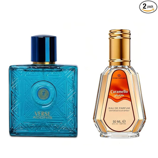 AFLUXE Verse Adonis & Caramello Combo Men Cologne 3.4 & 1.7 Fl. Oz Men's Perfume Combination of Woody & Sweet Warm Scents Eau De Parfum for Men Lasts All Day Best Gift