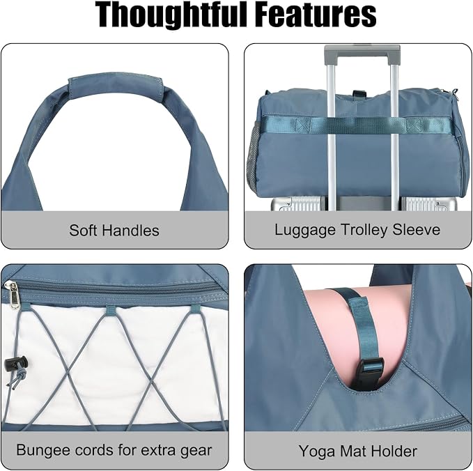 Forestfish Gym Bag For Women With Yoga Mat Holder & Shoe Compartment & Wet Dry Storage Pocket & Adjustable Strap