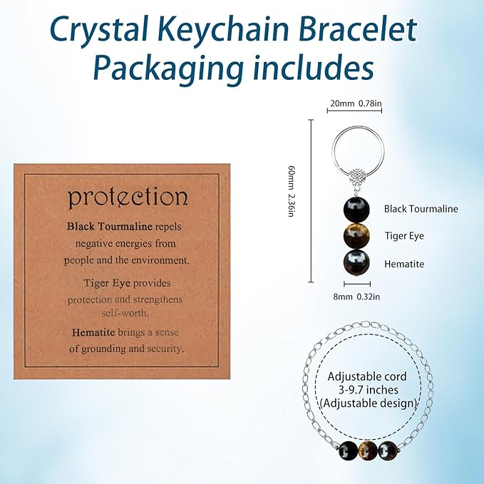 Healing Crystal Keychain Bracelet Set Healing Stones Anxiety Relief Natural Crystal Keychain for Women