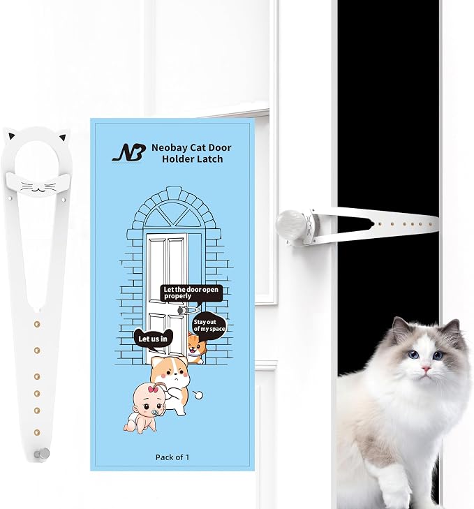 Neobay Cat Door Latch with Stabilizer, 7 Sizes Adjustable Cat Door Holder Latch to Keep Dog Out of Litter Box, No-Drill & Portable for Interior Doors, White, 1 Pack
