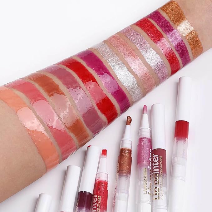 2 in 1 Pink Lip gloss Lip Plumper Gloss Tinted Glitter Shimmer Lipgloss lip oil Lipstick Moisturizing lip balm High Shine And Vegan Plumping Lip Gloss For Women Girls Long-Lasting Dry Lip Care (02 #)
