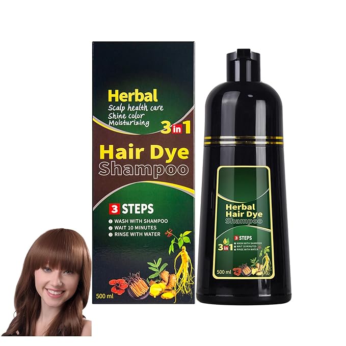 HUDABABY Coffee Hair Dye Shampoo 3 in 1 Herbal Natural Dye Cover Gray, for Women/Men Hair Color for Grey Coverage (Coffee)