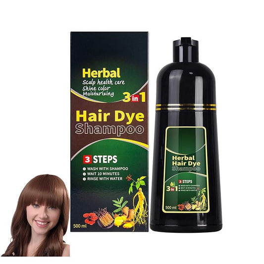 HUDABABY Coffee Hair Dye Shampoo 3 in 1 Herbal Natural Dye Cover Gray, for Women/Men Hair Color for Grey Coverage (Coffee)