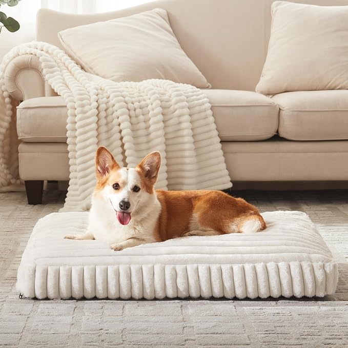 XXL Dog Bed, Flat Pet Beds with Removable Washable Cover, Pet Mat Cute Dog Crate Bed Thick Shredded Chopped Crate Foam & Anti Slip Bottom for Indoor