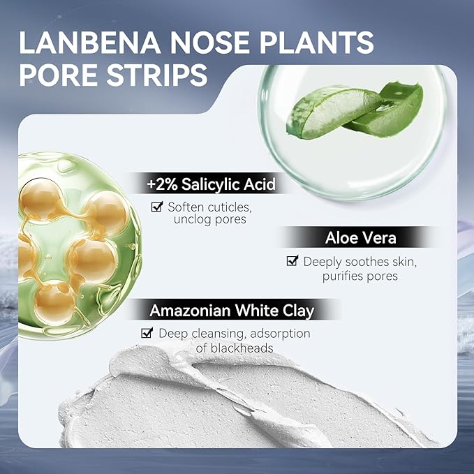 LANBENA 3 in 1 Blackhead Removing Set, Pore Strips 30g+Pore Serum 30ml+Removal Strip Paper, Black Head Remover Mask for Face