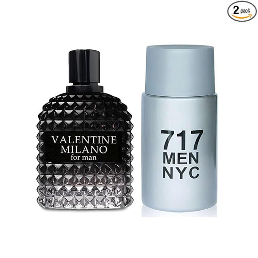 AFLUXE 2PCS Valentine Milano/717 NYC Eau De Toilette for Men-Fresh,Romantic Scent Perfume for Men 3.4 Fl Oz Each Mens Cologne For All Skin Daily Used