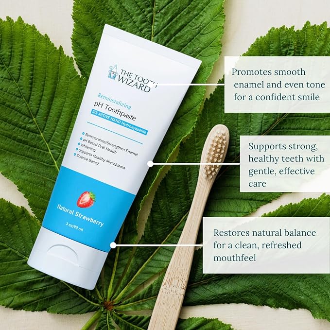 THE TOOTH WIZARD pH Balancing Toothpaste | Natural Strawberry Flavor | Fluoride-Free | SLS-Free | Gentle Whitening | Supports Healthy Oral Microbiome | 3 Pack