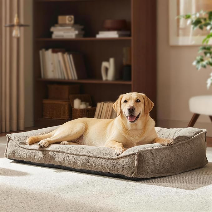 FURTIME Orthopedic Dog Bed Large Sized Dog, Extra Washable Dog Couch 38" | Supportive Thick Pet Sofa, Ergonomic Slant Dog Beds with Removable Cover, Ultra Soft Surface & Non-Slip Bottom, Brown