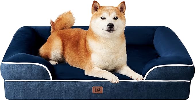 EHEYCIGA Orthopedic Dog Beds Large Sized Dog, Waterproof Washable Pet Bed | Non-Slip Bottom and Egg-Crate Memory Foam XL Dog Couch Bed with Washable Removable Cover, Navy