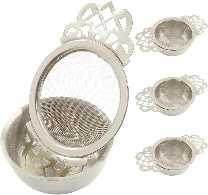 4 Pack Tea Strainer Bowl,Stainless Steel Small Tea Strainers Fine Mesh Loose Tea Infusers,Ideal Tea Filter for 2.5-4 Inch Cup Mouth/Tea Lovers(Silver)
