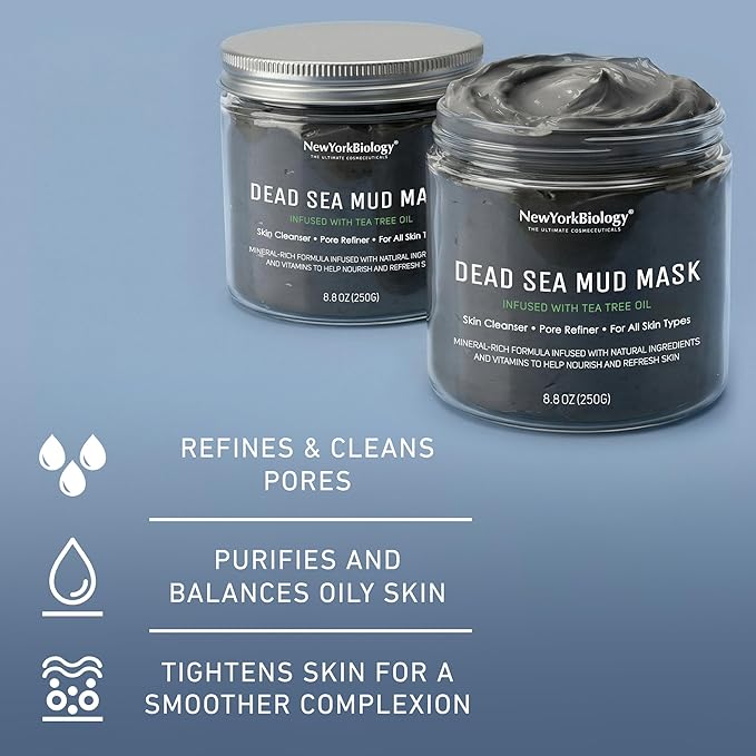 New York Biology Dead Sea Mud Mask for Face and Body | with Tea Tree | Spa Quality Pore Refiner for Oily Skin | Natural Skincare for Women & Men | Tighten Skin for A Healthier Complexion | 8.8 oz