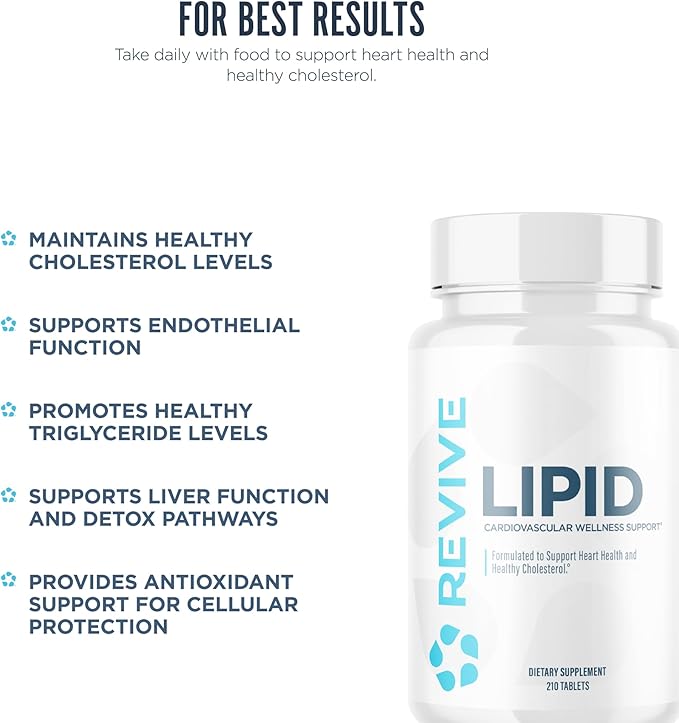 Revive MD Lipid Support Formula - Supplement Helps Maintain Healthy Cholesterol Levels, Endothelial Health & Triglyceride Levels - Beta Sitosterol, Citrus Bergamot & Pantethine (30 Servings)