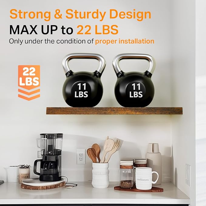 BAYKA Rustic Brown Floating Shelves 15.7in, Set of 4, Wall Mount Wood Shelf | Easy Install, 22lbs Max Load, Hidden Bracket, Hanging Shelf for Books Storage/Room Decor, Multi-Wall Compatible