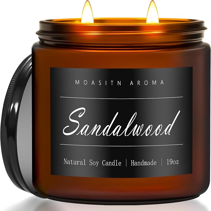 MOASITN Sandalwood Large Heavenly Scented Candles for Home|19oz 100h Long Lasting Clean Burn|Natural Soy Aromatherapy Candle|2 Wick Jar Candle for Women,Men as Relaxing,Birthday,Housewarming Gifts