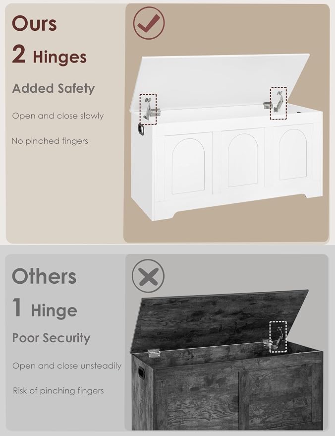 Storage Chest, Wooden Toy Box, White 39.4" L | Entryway Shoe Bench, 2 Soft-close Hinges, Finger-safe Flip-Top Lid, Easy Assembly, Farmhouse Large Trunk, Living Room/Bedroom