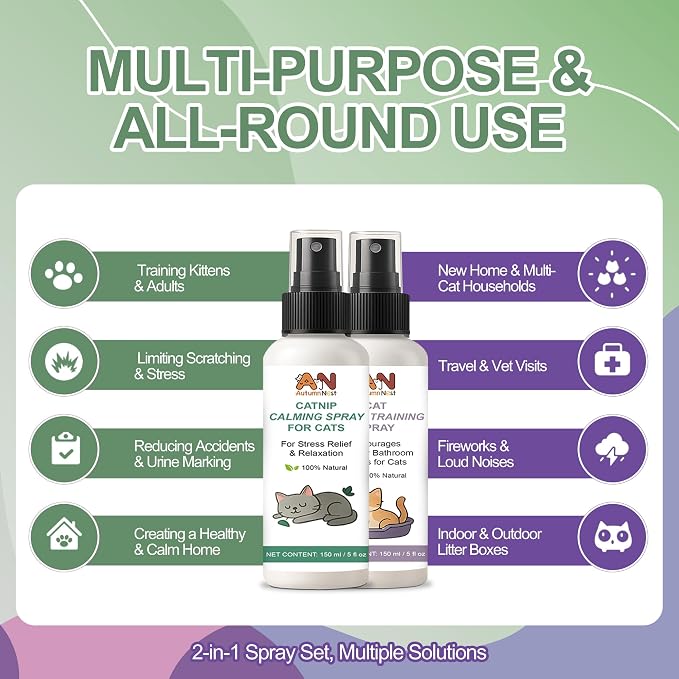 Cat Catnip Calming Spray & Cat Litter Box Attractant Kit, 2 x 150ml | Calming spray & litter box attractant support relaxed behavior, encourage proper litter box use at home, stop cats urinating