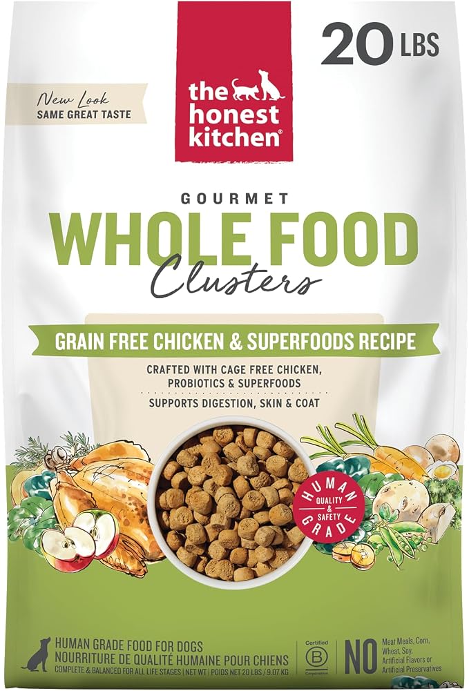 The Honest Kitchen Grain Free Chicken & Superfoods Whole Food Clusters, Human Grade Dry Dog Food, Vet-Crafted Nutritional Support for Skin, Coat, Digestion & Overall Wellness, 20 lb Bag
