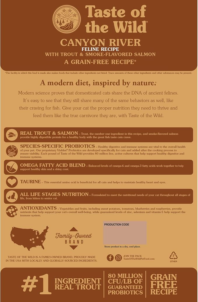 Taste of the Wild Canyon River Cat Food Trout & Smoke-Flavored Salmon, 14lb | Kitten, Adult & Senior Cats |Grain Free Recipe* |Nutrient Dense to Help Support Peak Health |Taurine for Heart & Eye Health