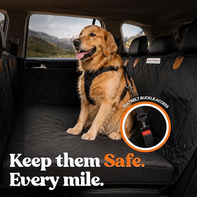 Dog Back Seat Extender - Premium Hard Bottom with Thick Foam, Waterproof Heavy Duty Pet Hammock for Cars, Trucks & SUVs. No-Sag Bridge, Mesh Window & Bonus Accessories (Black)