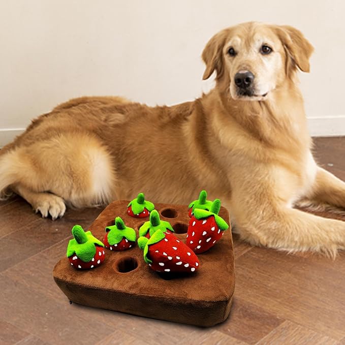Strawberry Dog Snuffle Mat – Puzzle Feeding Toy, Interactive Game, Non-Slip Plush Chew Toys | Fun Stress Relief Activity for Puppies Adult Dogs Small Medium Large Breeds Playtime Uses