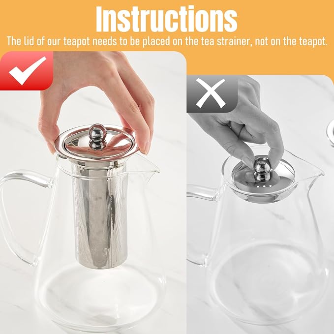 Baalaka Glass Teapot 44oz/1300ml, Tea Pot with Removable Infusers for Loose Tea, Borosilicate Glass Tea Kettle Tea Maker Stovetop for Camping, Tea Infuser for Loose Leaf Tea Travel