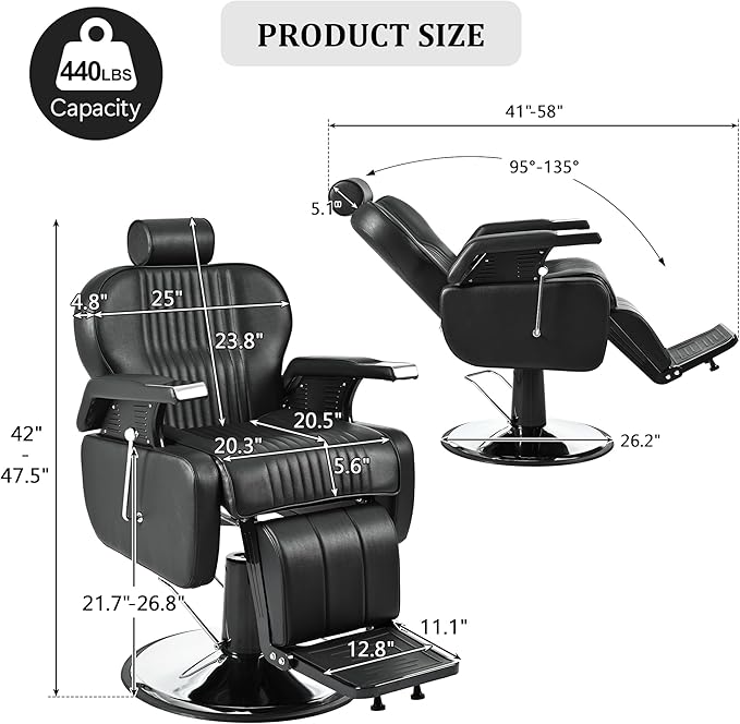 Professional Barber Chairs for Barbershop,Reclining Salon Chairs for Hair Stylist with Heavy Duty Hydraulic Pump/Headrest/ Footrest,360° Rotation, Tattoo Chair Shampoo Equipment For Beauty Shop