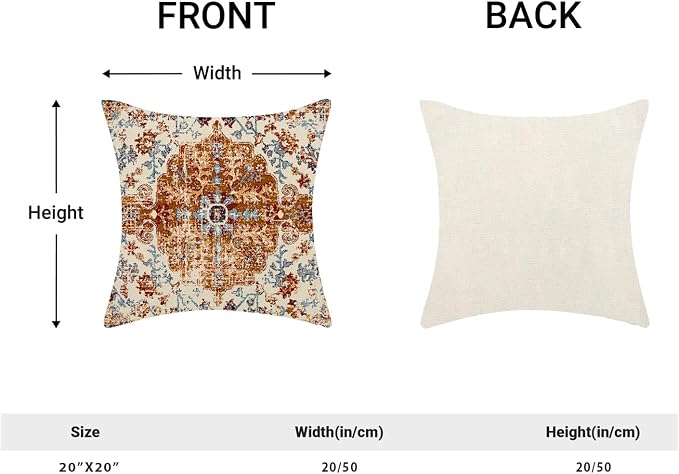 Boho Pillow Covers 20x20 Inch Set of 2,Carpet Pattern Throw Pillows Case,Mustard Yellow Blue Ethnic Design Outdoor Decorative Square Linen Farmhouse Decor Cushion Covers for Home Sofa Bed Couch