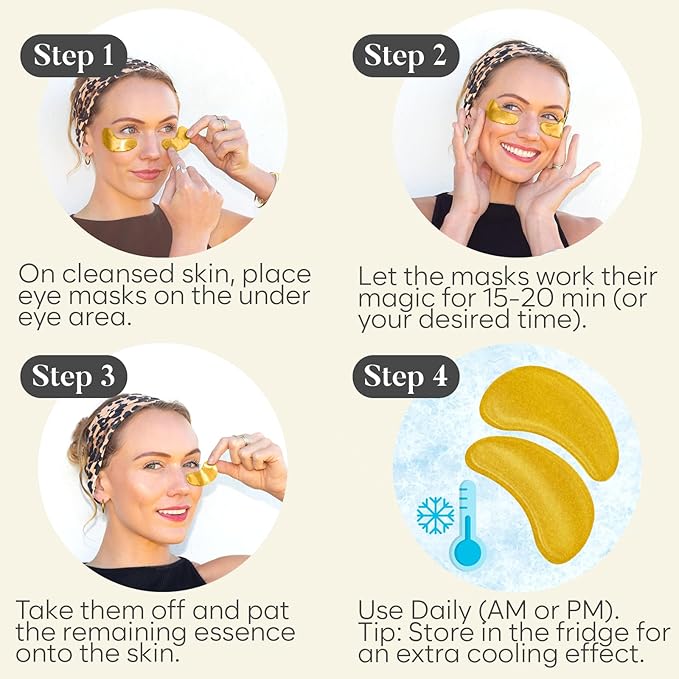 AURAE 24K Gold Under Eye Patches (30 Pairs) - For Dark Circles & Puffiness - Hydrating Eye Mask for a Revitalized Look