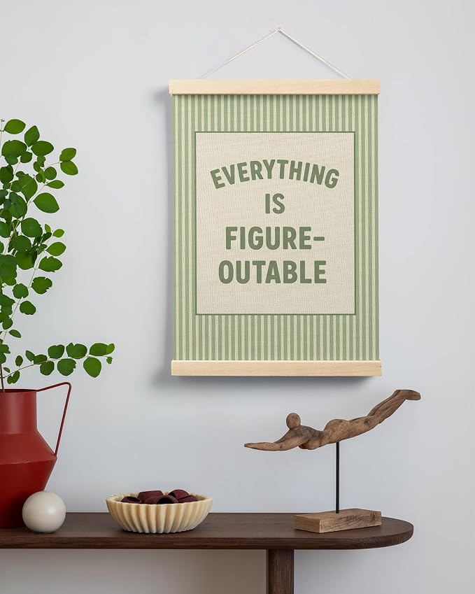 FGFK Everything Is Figureoutable Positive Affirmations Wall Art Poster Hanger Frame, Preppy Sage Green Inspirational Canvas Prints Framed Wall Decor for Office Classroom Home Bedroom, 12x16 Inch