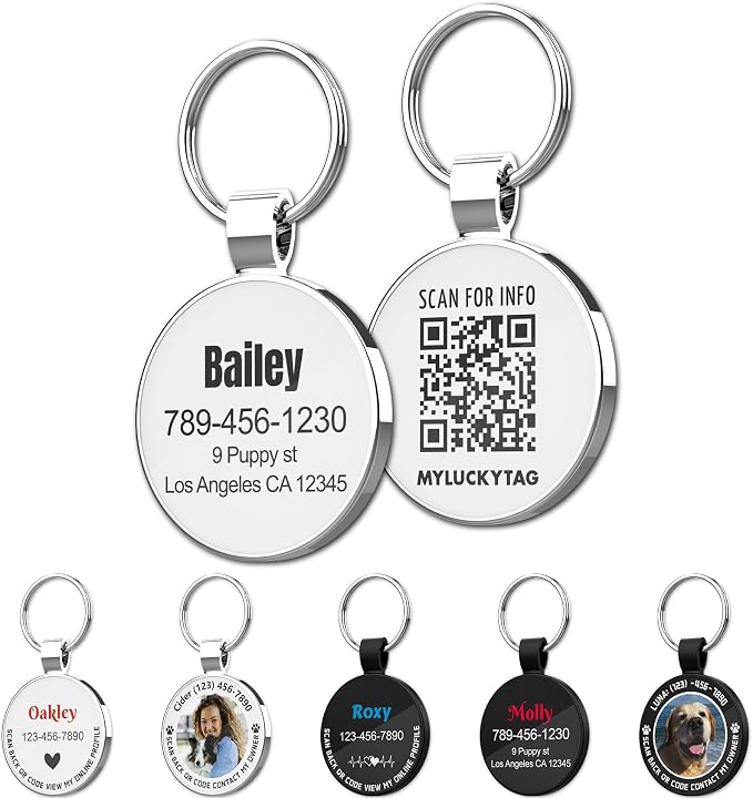 MYLUCKYTAG Personalized QR Code Pet ID | Dog & Cat Collar Tag | Online Profile with Instant Scanned Location Alert Email