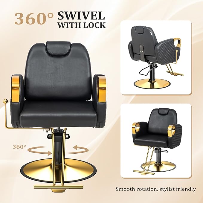 OmySalon All Purpose Salon Chair with Reclining Back, Stylist Chairs for Salon, Hydraulic Barber Chair Heavy Duty Hair Chair for Shampoo Makeup Threading Waxing