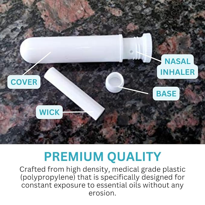 Wild Essentials Essential Oil Inhaler Tubes, 12 Pack Aromatherapy Inhaler Sticks with Wicks, Portable Nasal Diffuser Containers, Thick Medical Grade Plastic, Made in USA Travel Scent Stick Kit
