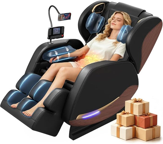 2026 Massage Chair Full Body, Zero Gravity Massage Chair Recliner with 14 Fixed Rollers, 8 Airbags, Foot Massage, Lumbar Heating, Touch Screen, Bluetooth Speaker & Ambient lighting for Lover, Parents