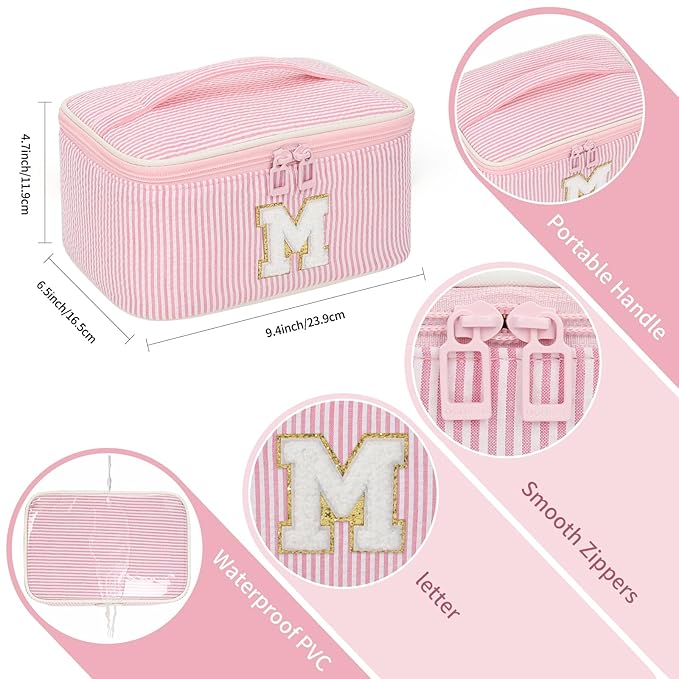 OCHEAL Makeup Bag Valentines Day Gifts for Women, Monogram Cosmetic Bag Pink Travel Makeup Case Beauty Toiletry Bag Organizer Personalized Gifts for Girls Bridesmaid, Sister, Wife, Friends Initial M