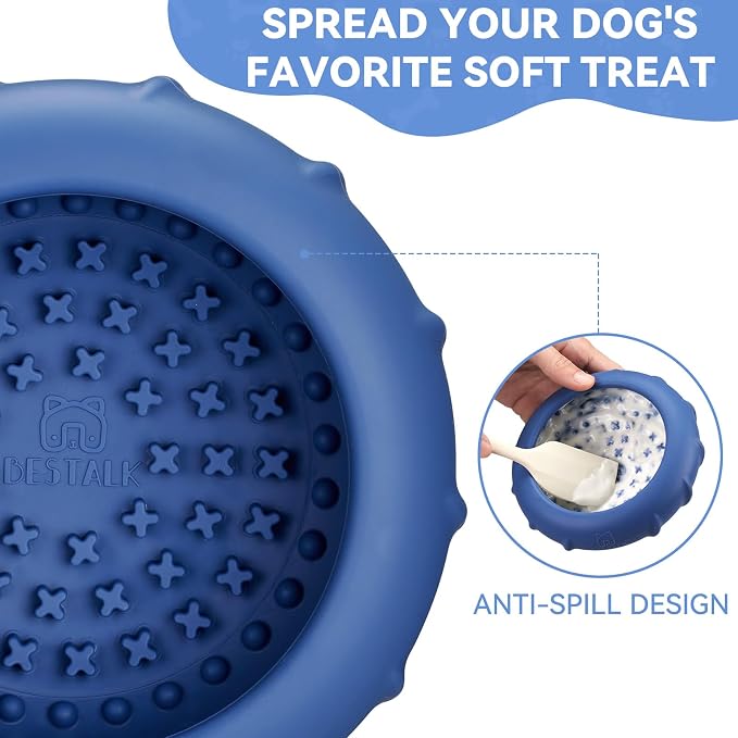 Dog Lick Bowl, Bestalk Wobbly Freeze Bowl Enrichment Feeder for Dogs, Anxiety Relief Lick Mat Puzzle Toy for Distraction, BPA Free Silicone, Dishwasher Safe(Dark Blue,S)