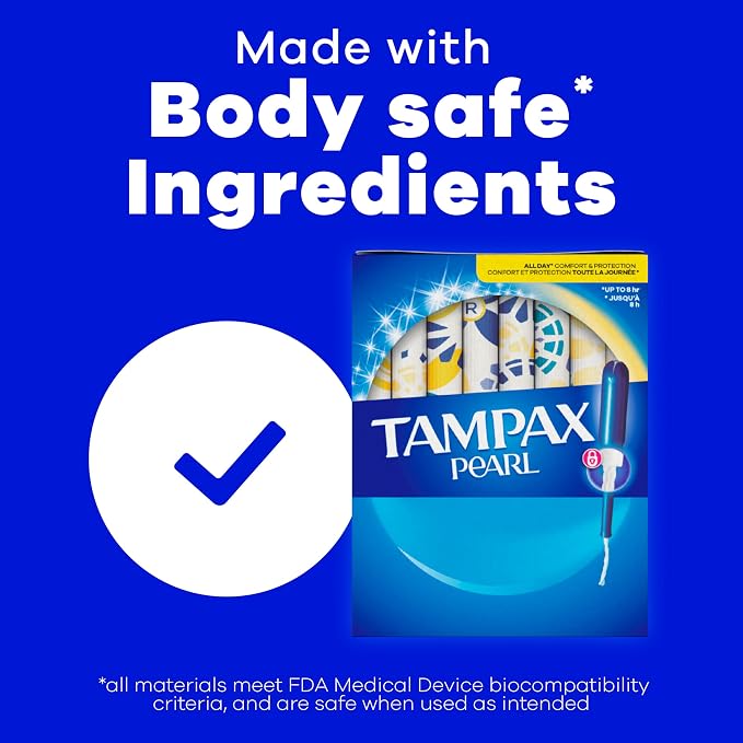 Tampax Pearl Tampons Tampons with Leak-Proof Braid, Lightweight/Regular/Super Absorbent, Unscented (Pack of 64)