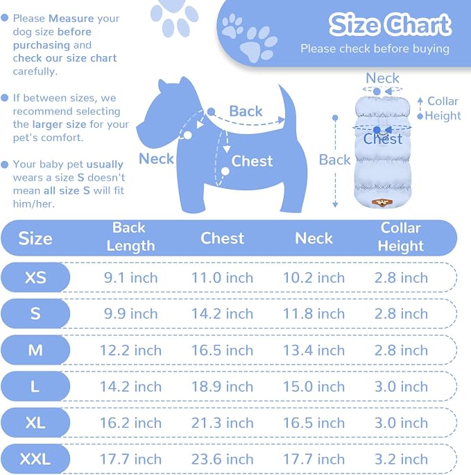 ABRRLO Winter Warm Dog Jacket for Small Medium Dogs Cats Cold Weather Coats with Harness Paded Dogs Fleece Vest Waterproof Windproof Dog Snow Jacket Pet Puppy Clothes (Light Blue,XL)