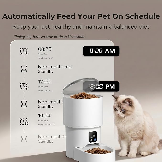 Automatic cat feeder,4L timed pet food dispenser with 2.4G WiFi,Detachable | Dual power timed dry goods dispenser, suitable for cats and dogs, suitable for outdoor use, mobile phone controllable