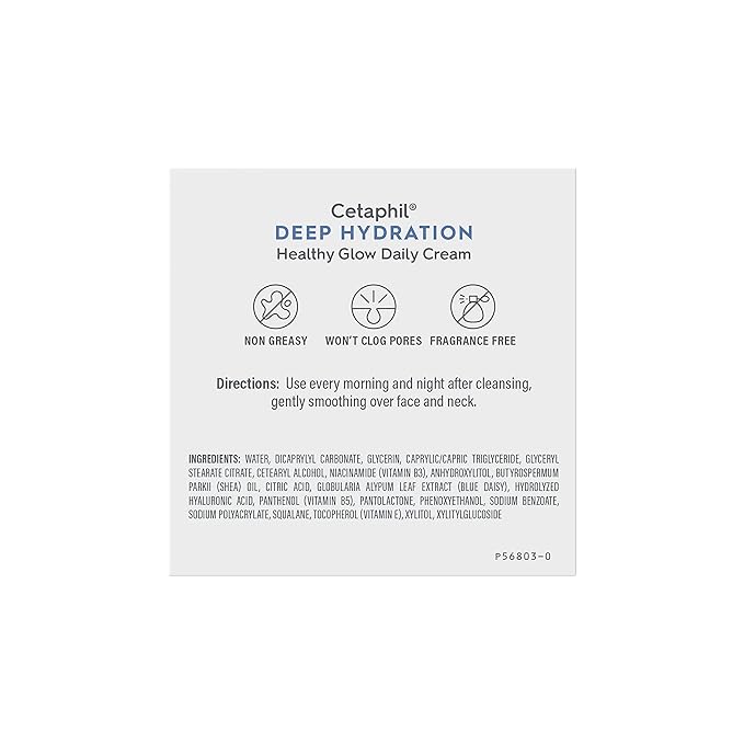Cetaphil Deep Hydration Healthy Glow Daily Face Cream, 1.7 oz, 48 Hour Dry Skin Face Moisturizer for Sensitive Skin, With Hyaluronic Acid, Vitamin E & Vitamin B5