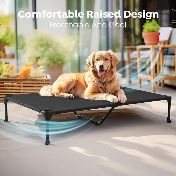 Veehoo Outdoor Elevated Dog Bed Large Sized Dogs, XXL Cooling Raised Dog Cots Beds Training Platform Off Ground Hammock with Breathable Mesh, No-Slip Feet, 59"x37.5", Black | Off-ground training platform, portable camping hammock, breathable mesh, easy...