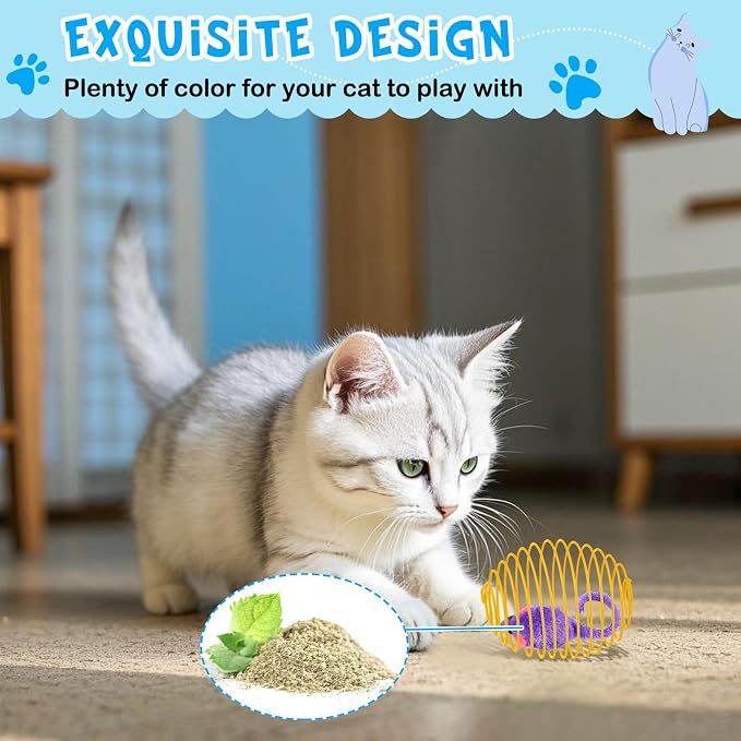 Jecery 5 Pcs Cat Toys Spring,Catnip Rats,Multicolor