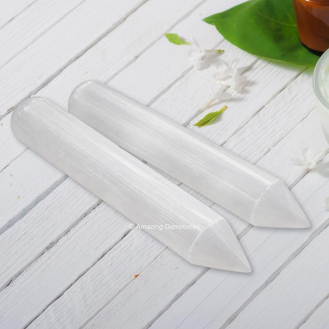 Amazing Gemstone Selenite Crystal Wand Massage Stick - Pelvic Wand Gua Sha for Adults - Crystals and Healing Stones Massage Wands for Adults Gifts (Pointed)