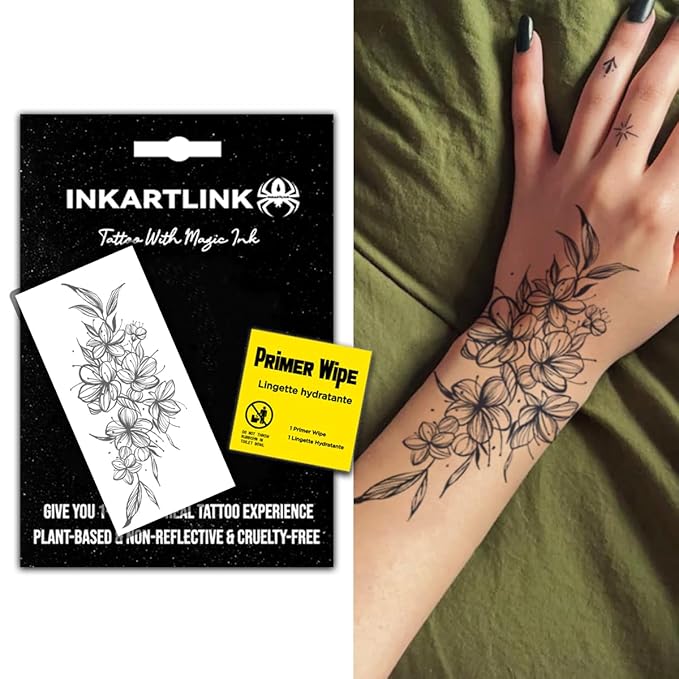 INKARTLINK Semi Permanent Tattoo, 15-day Temporary Tattoo, Flower Tattoo for Women, Waterproof and Anti-reflective, Exquisite Packaging, Unique Design (Flowers 1)