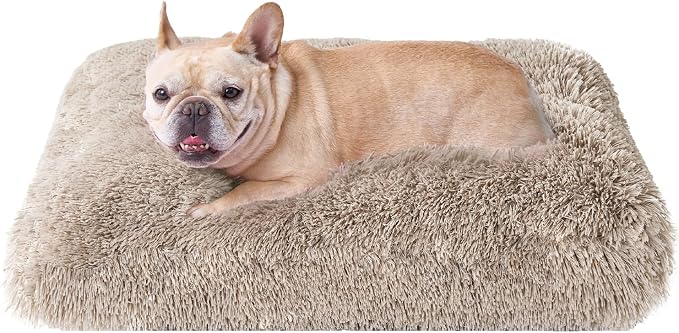 EHEYCIGA Fluffy Dog Crate Bed for Medium Dogs, Plush Crate Pad, Taupe | Calming Anti Anxiety Medium Dog Bed, Washable Soft Warm Faux Fur Crate Mat with Non-Slip Bottom