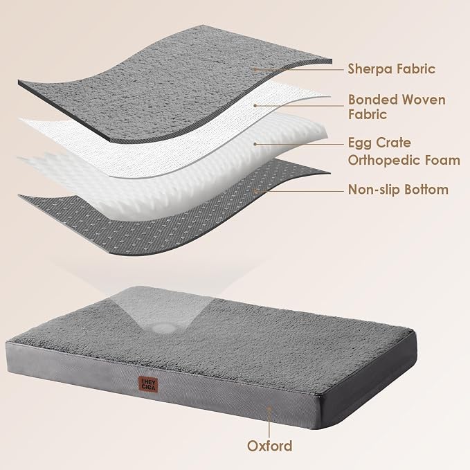 EHEYCIGA Orthopedic Dog Bed Large with Removable Washable Cover, 41IN Grey | Egg Crate Foam Support, Durable Oxford fabric, Non-Slip Bottom, Machine Washable, Soft Waterproof Plush Pet Bed Mat For Crate