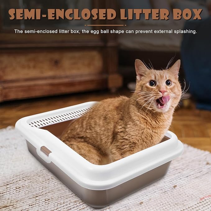Milisten Cat Litter Box with Scoop Splash-Proof Kitten Litter Pan Medium Square Plastic Cat Toilet and Pet Housebreaking